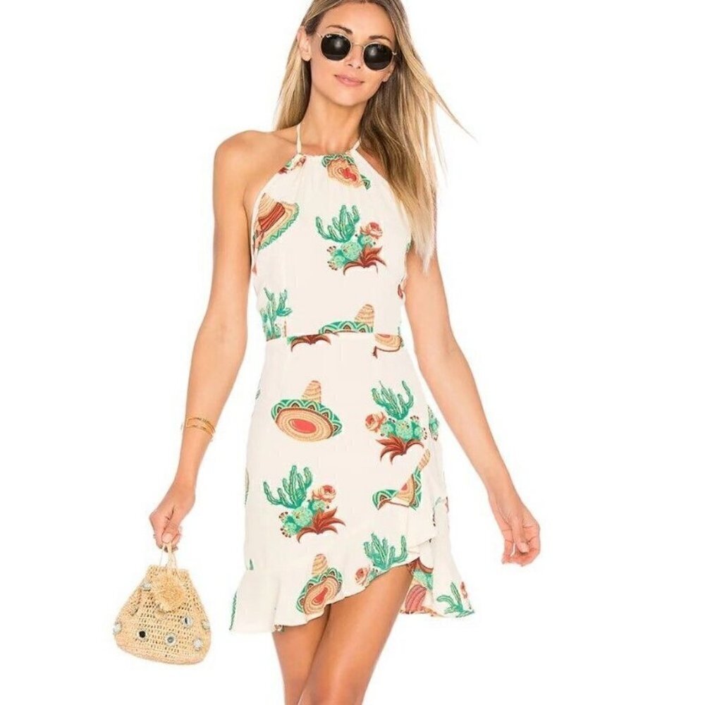 New Flynn Skye Monica Mini Dress Womens M Cactus Sombrero Mexican Print